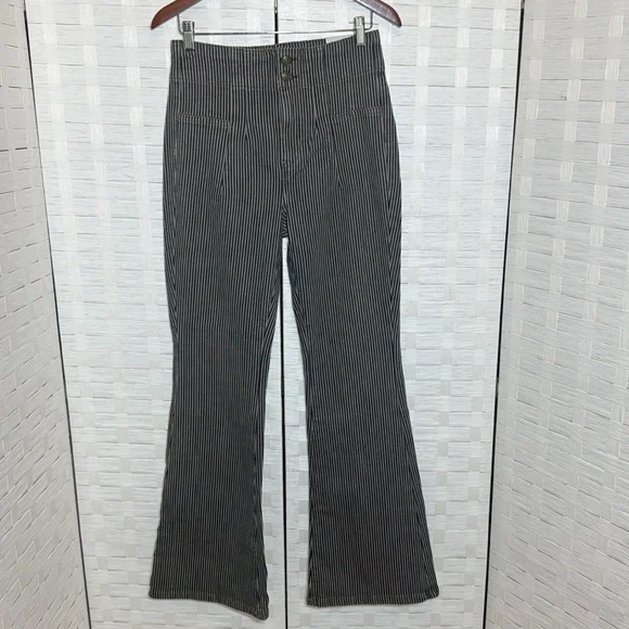 Free People Jayde Railroad Flare Jean in Train Car Stripe Front Pockets Size 29 - Picture 12 of 15